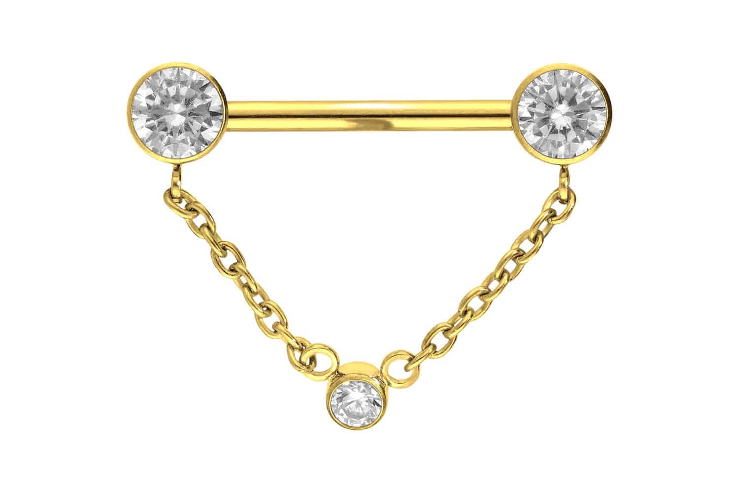 Titan Barbell Piercing mit Push Fit KETTE + KRISTALLDISCS